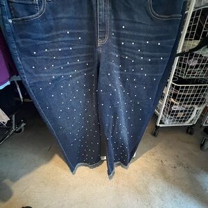 Lane Bryant Blue girlfriend Cropped Pants with rivet Embellishments